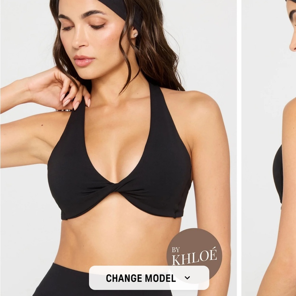 Fabletics Black purelux plunge low impact bra
